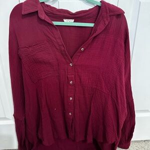 JODIFL Deep Red Button-Down Shirt
